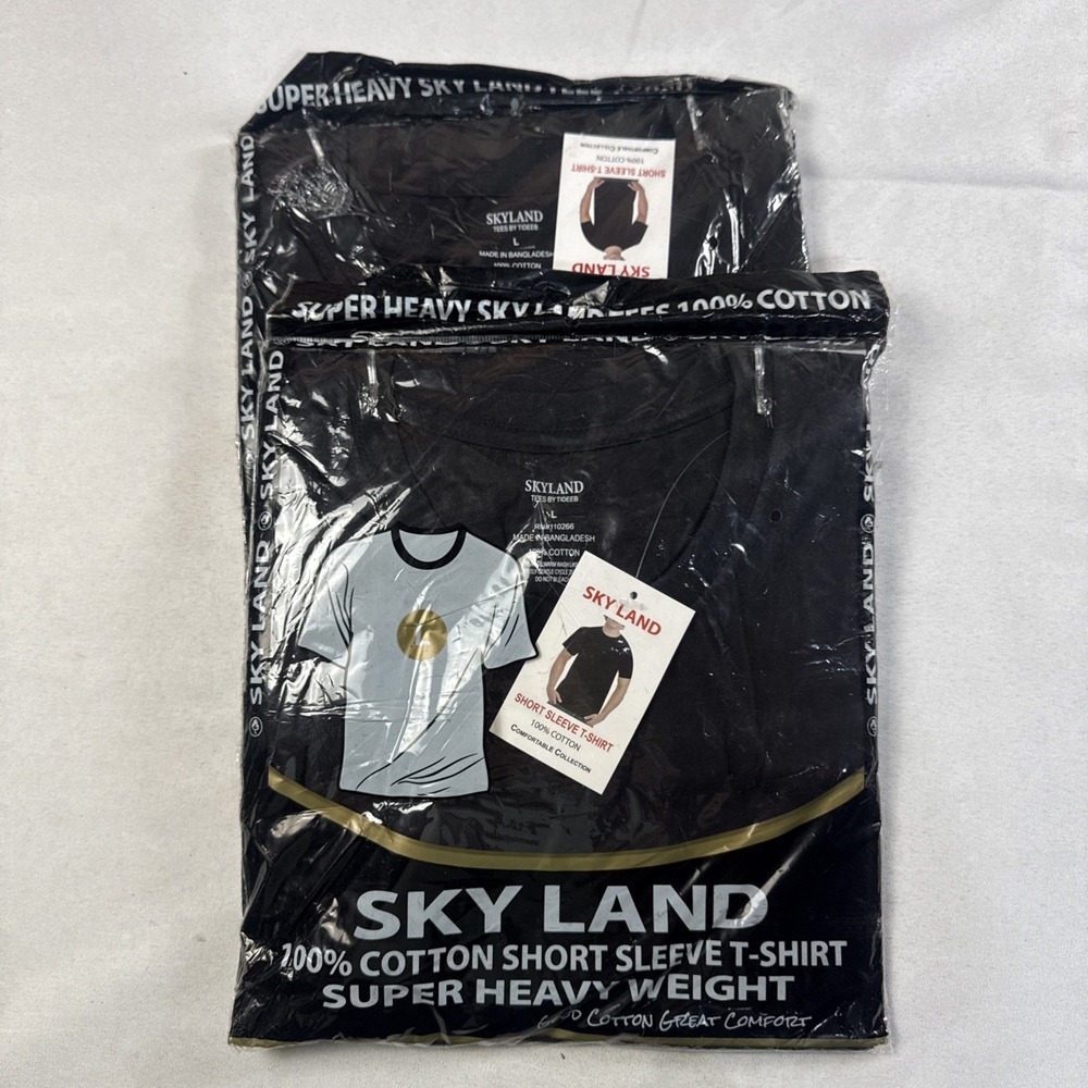 Skyland Super Heavy Cotton Short Sleeve Crew Neck T-Shirts Size Large Black 2QTY